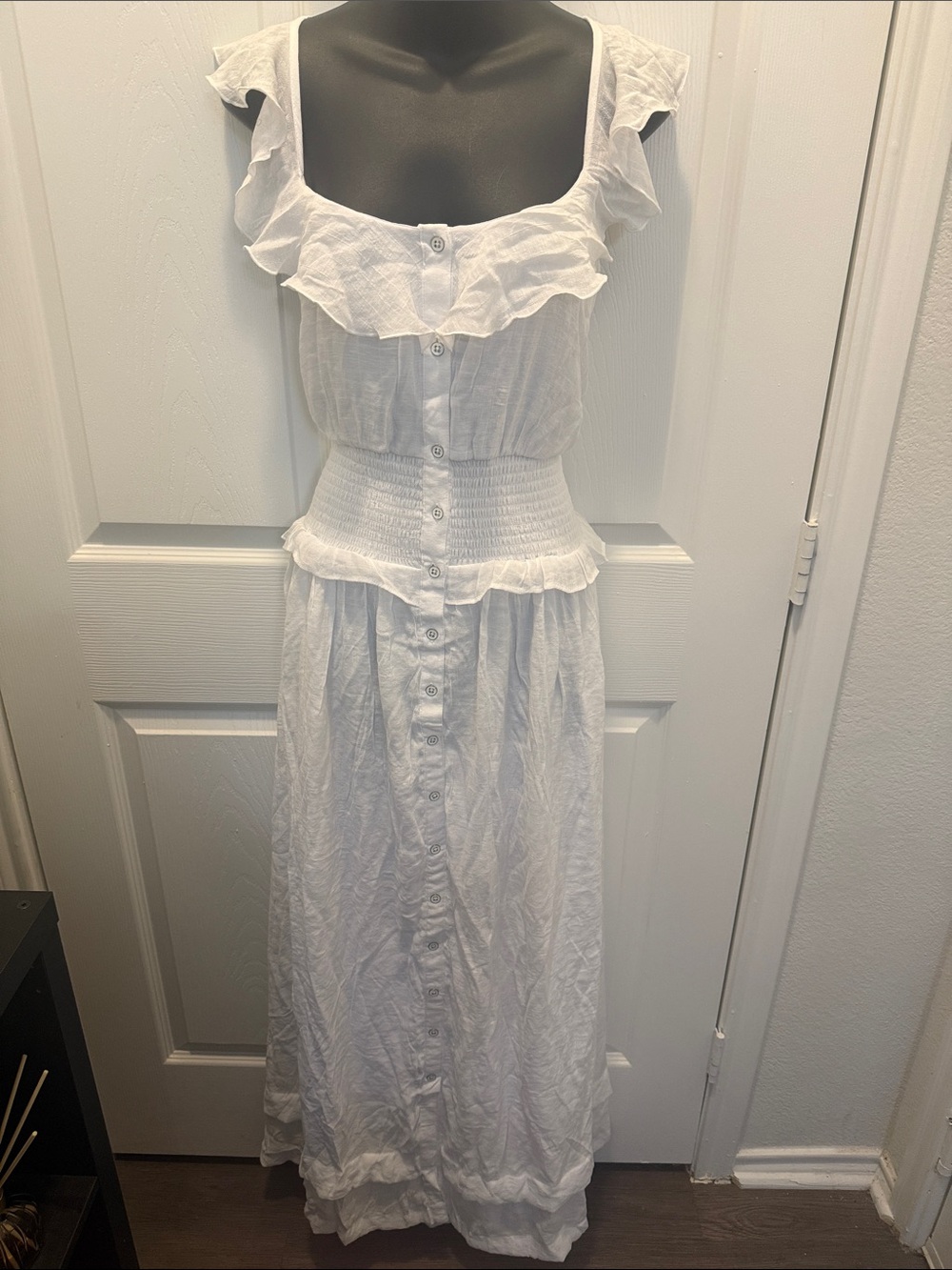 Cato White Ruffle Maxi Dress with Smocked Waist